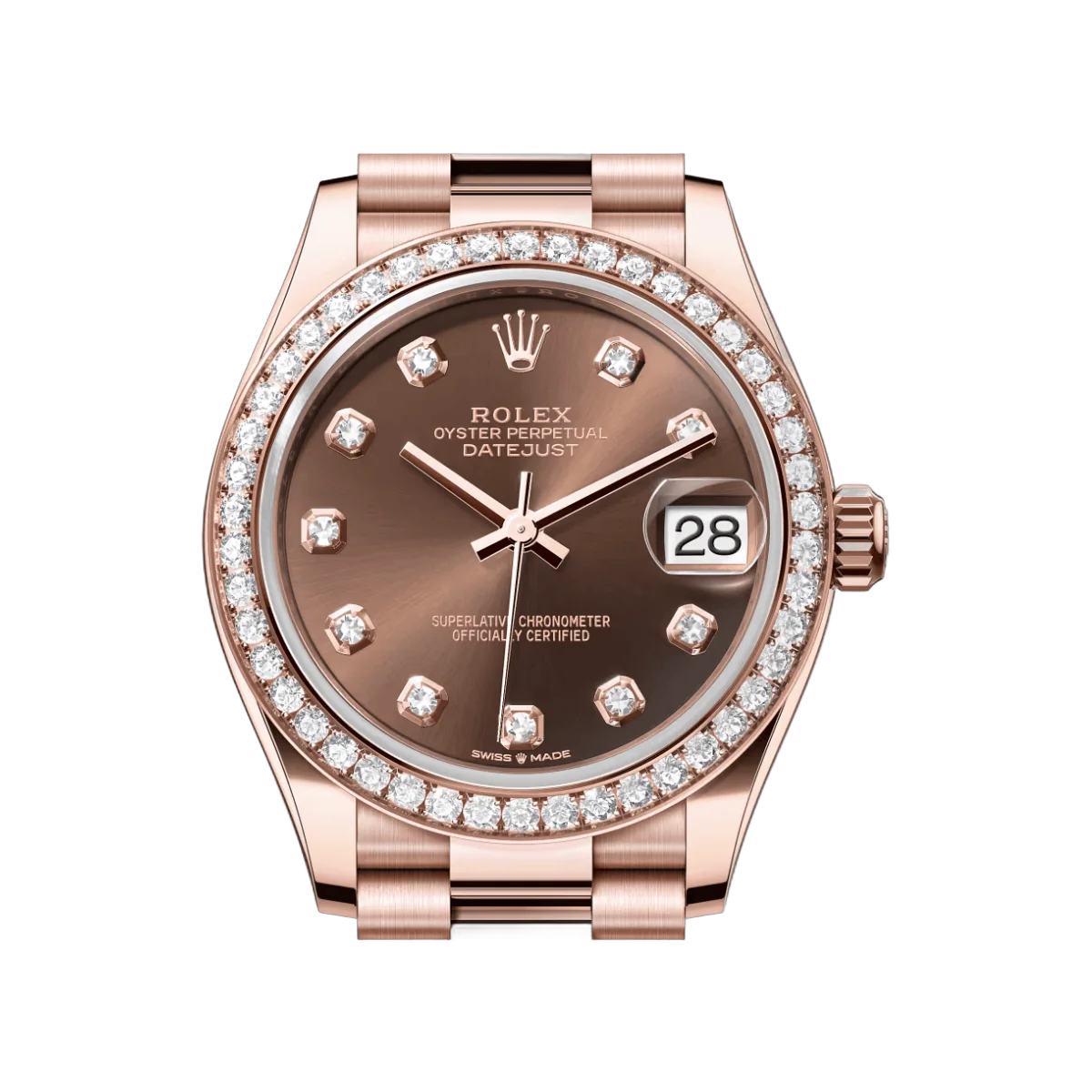 Rolex Datejust M278285RBR-0006 سوار بريزيدنت 31 مم مينا ذهب إيفروز ساعة نسائية