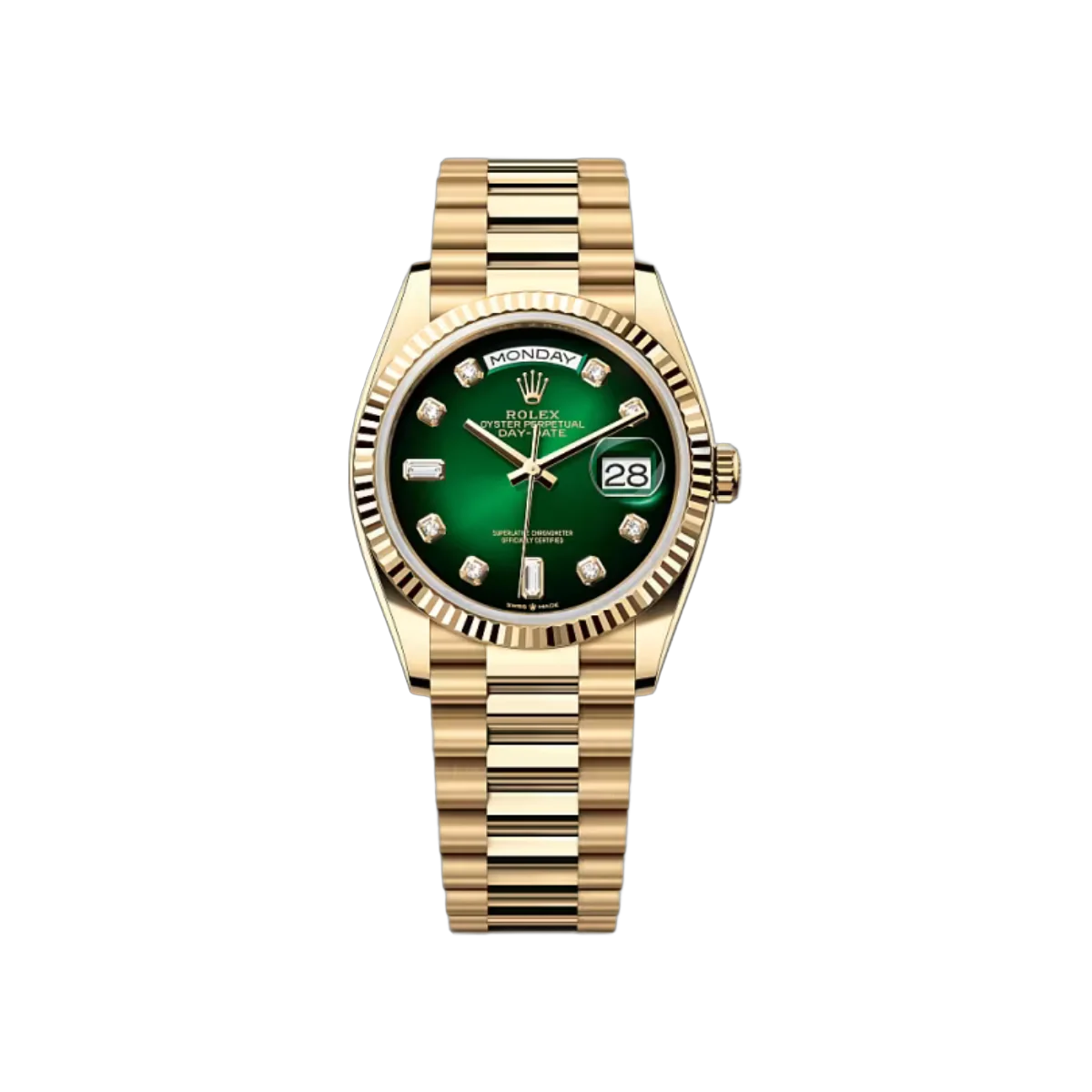 Rolex Day-Date 128238-0069 Green Ombre Yellow Gold 36mm Women’s Watch