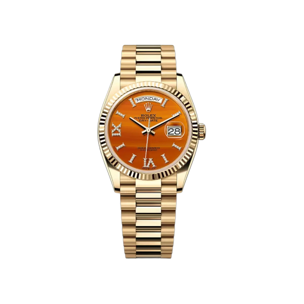 Rolex Day-Date 128238-0088 Carnelian Dial Chronometer Diamond Automatic 36mm Women's Watch