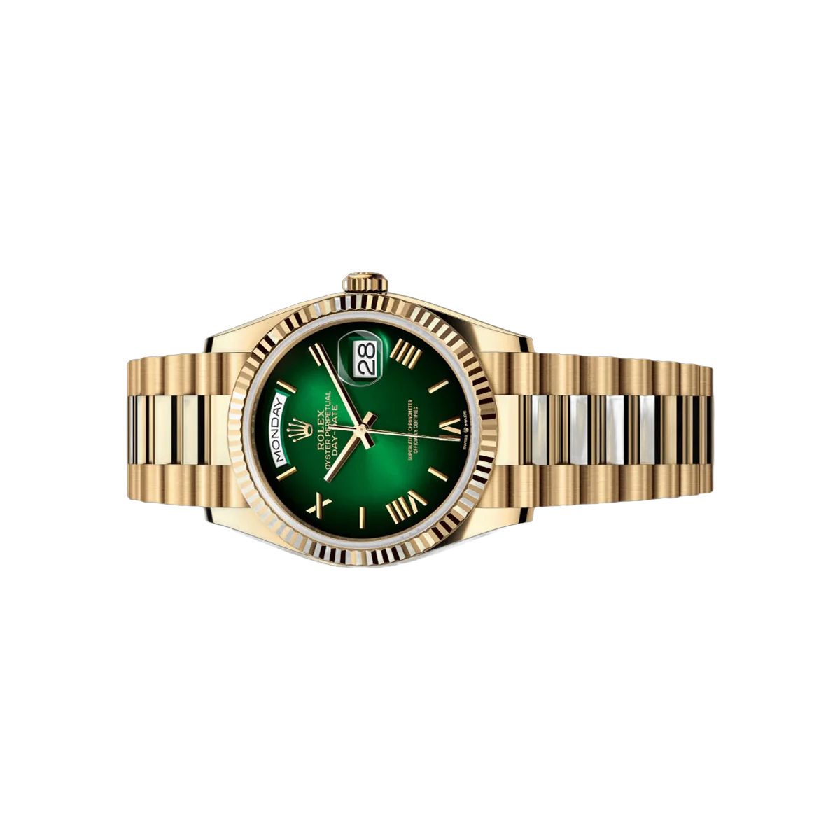 Rolex Day-Date 128238-0118 Gelbgold 36mm Grünes Zifferblatt Damenuhr