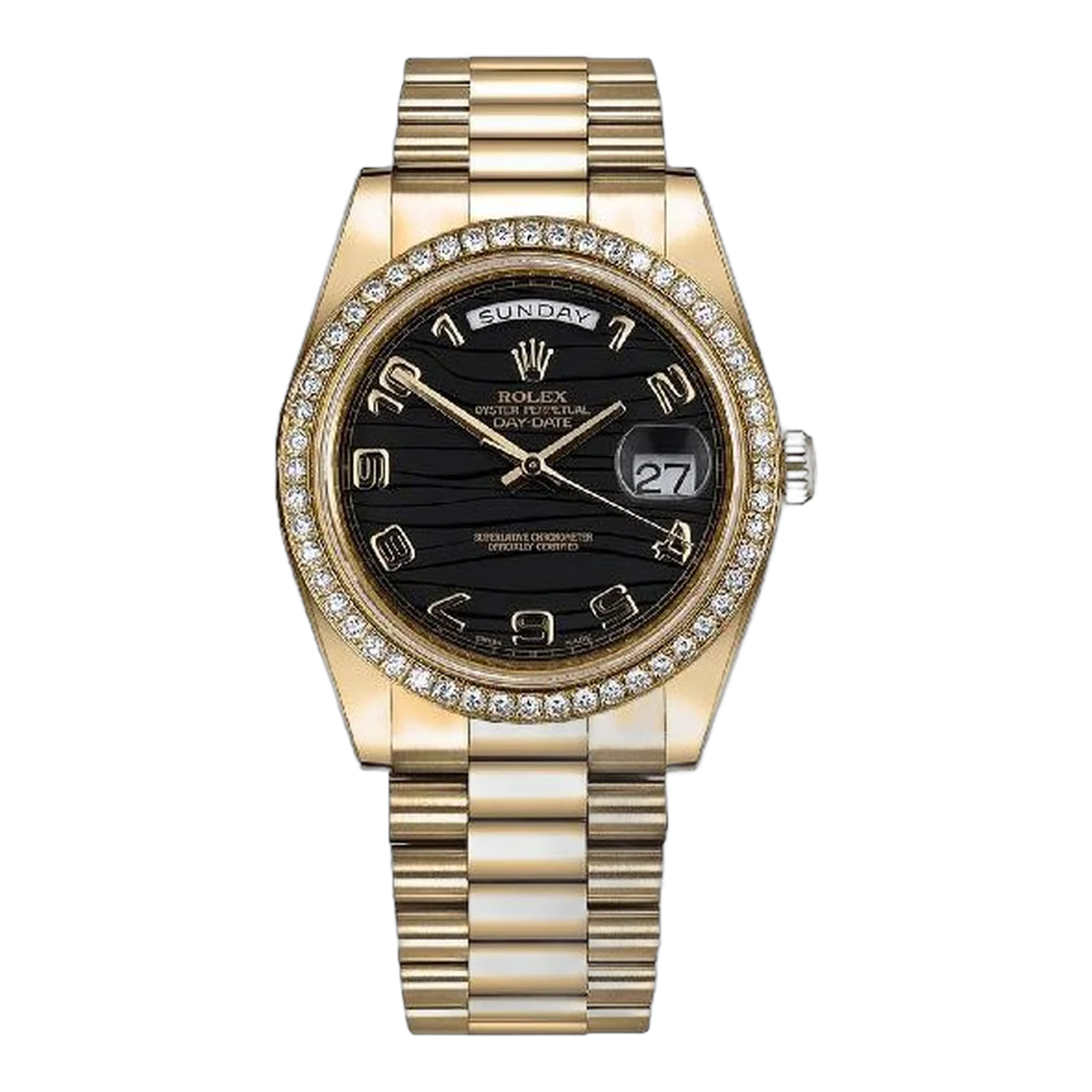 Rolex Day Date 218348 Bkawp Black Arabic Dial 41Mm Diamond-Set Bezel 18K Yellow Gold Men's Watch