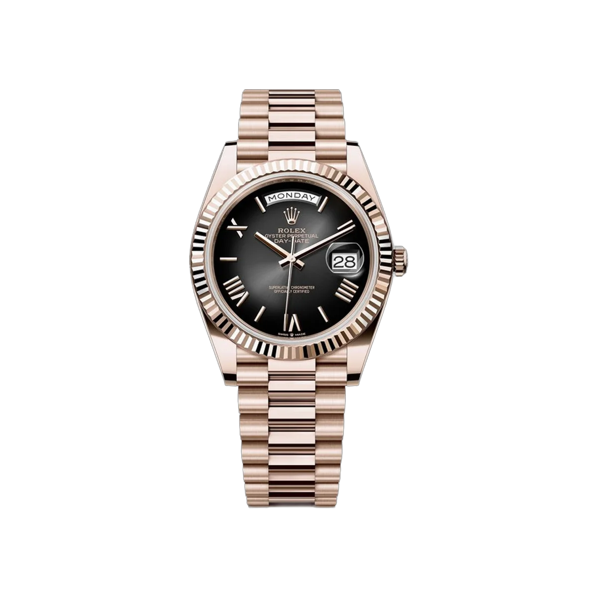 Rolex Day-Date 228235-0055 ساعة رجالية ذهب إيفروز عيار 18 قيراط بمينا أومبري رمادي 40 ملم