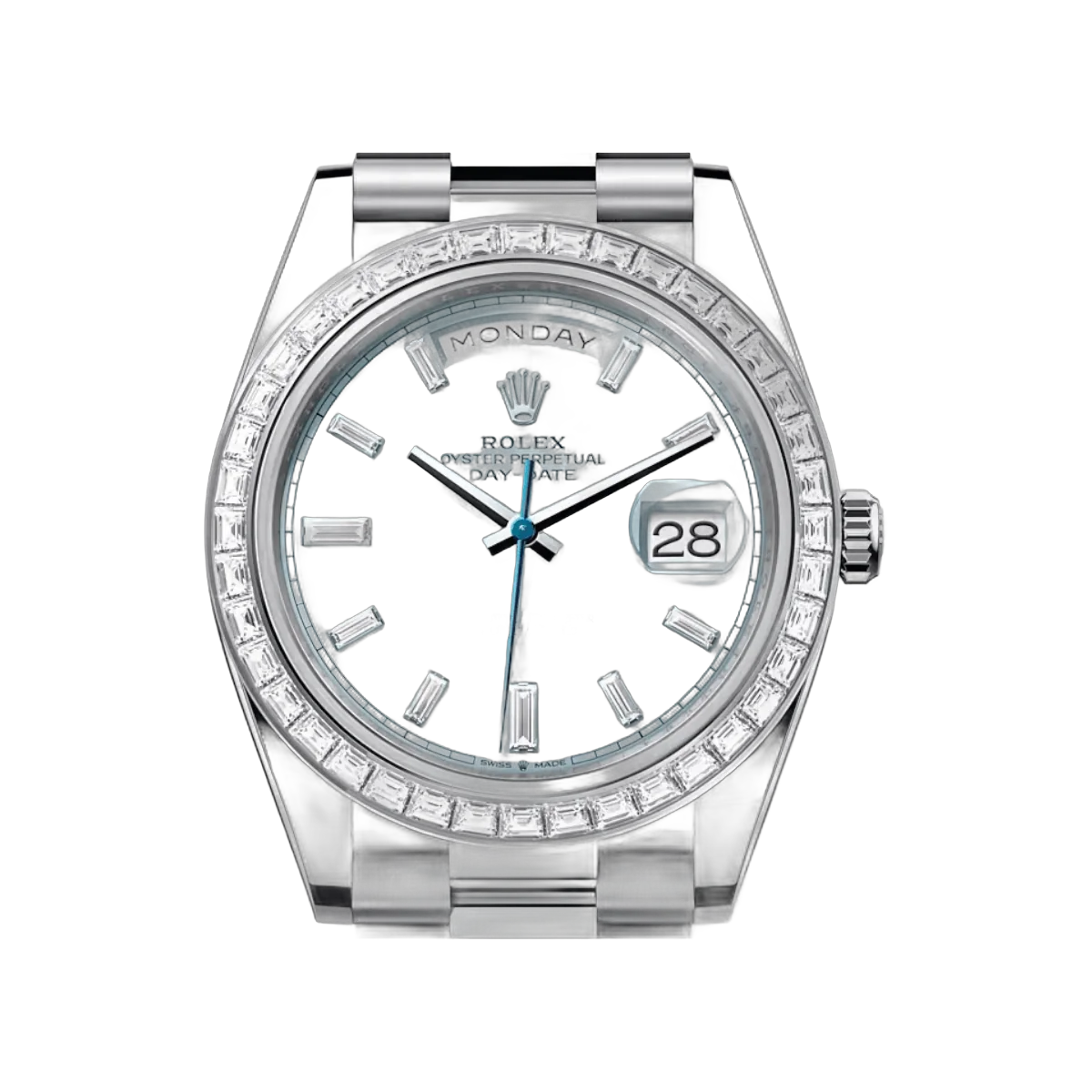 Rolex Day-Date 228396TBR Automatik Platin Baguette-Lünette 40MM Eisblaues Zifferblatt Unisex-Uhr