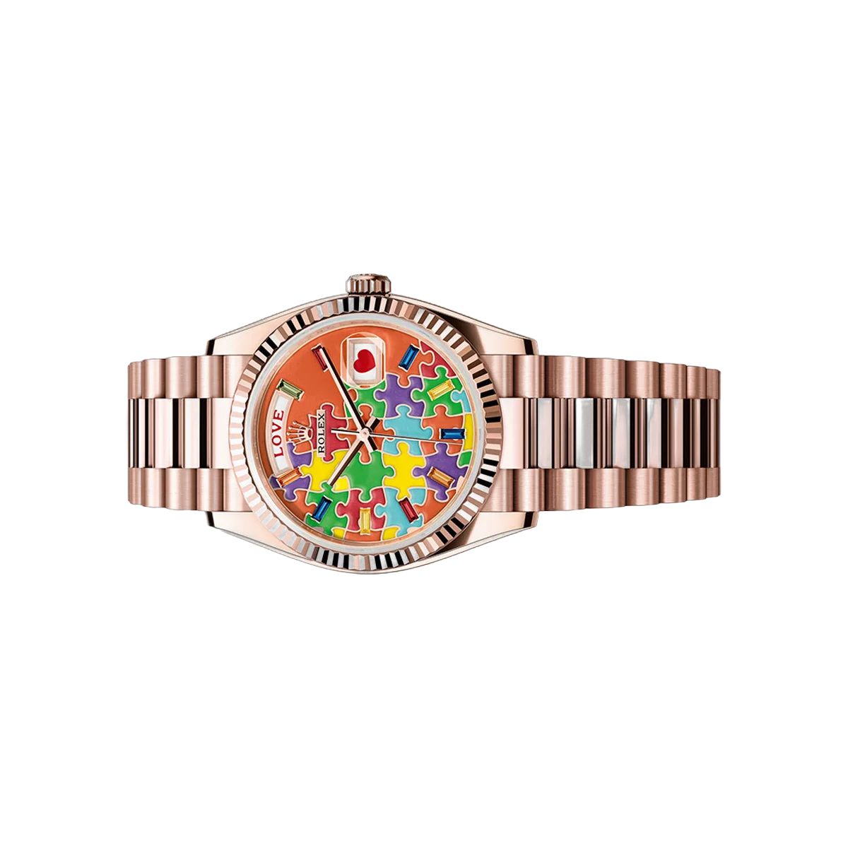 Rolex Day Date 36 128235-0063 Rose Gold Presidential Bracelet Emoji Puzzle Dial 36mm Unisex Watch
