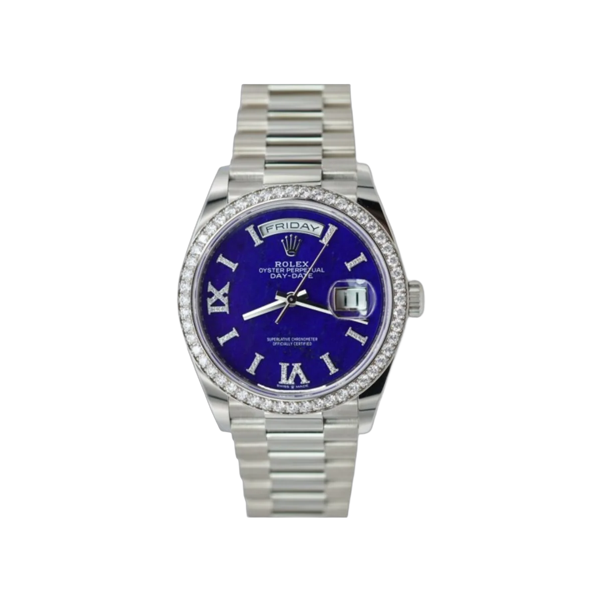 Rolex Day-Date Lapislazuli 128349RBR Weißgold Blaues Zifferblatt 36mm Damenuhr