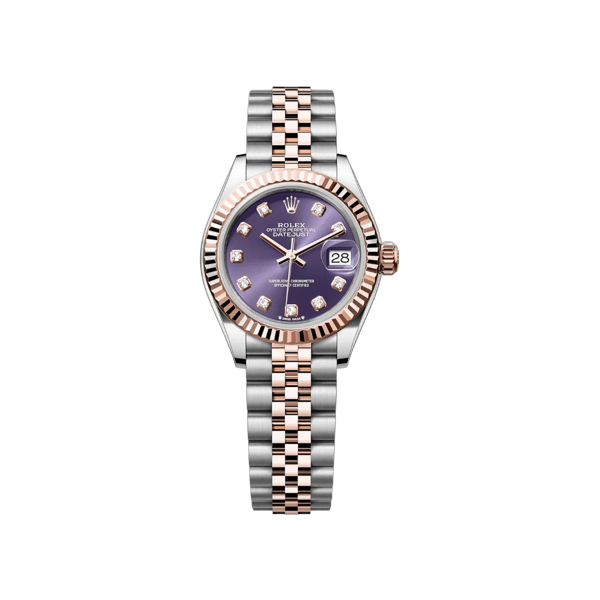 Rolex Lady Datejust 279171-0015 Stahl mit Roségold 28mm Auberginfarbenes Zifferblatt mit Diamanten Damenuhr