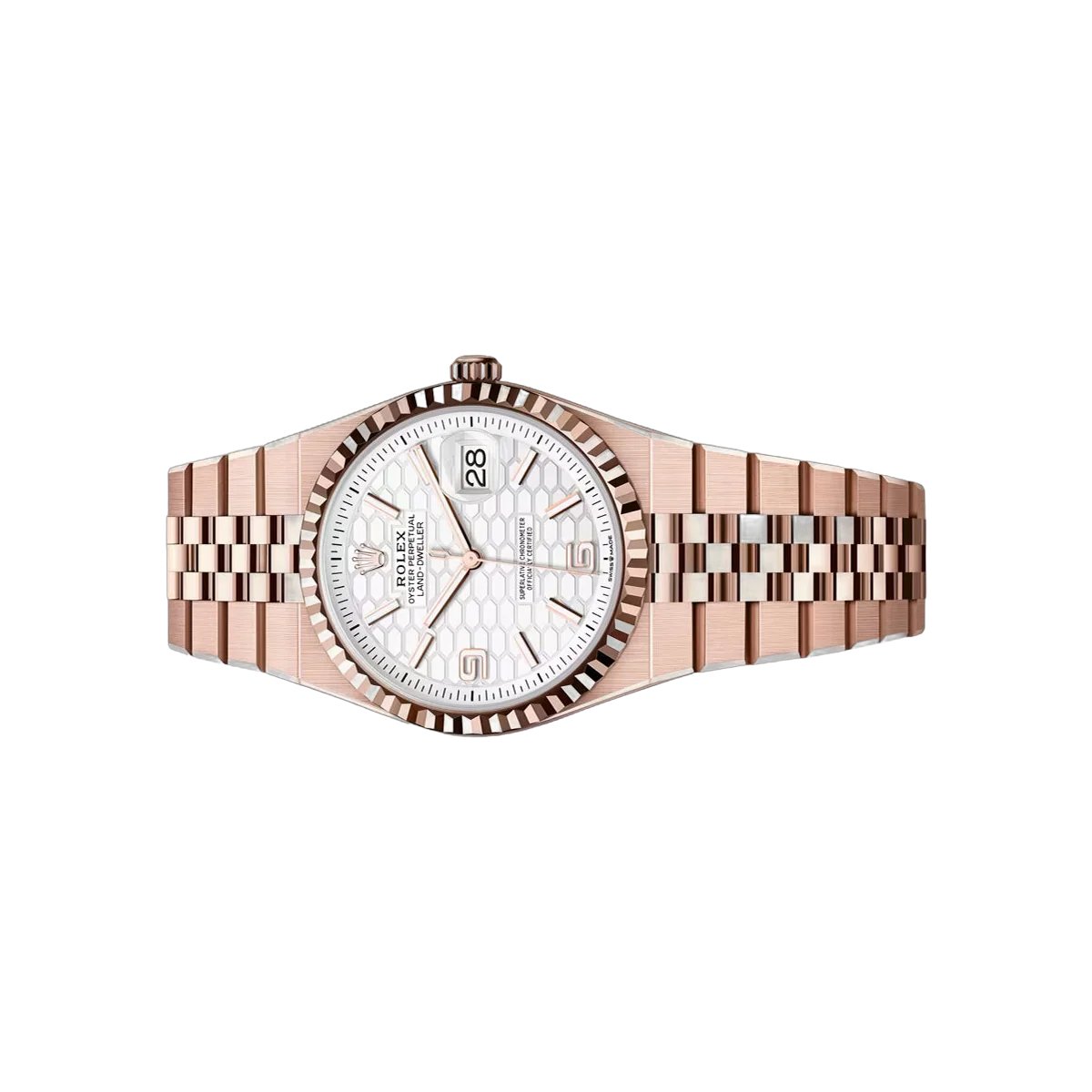 Rolex Land-Dweller 127235-0001 Everose Gold 36mm White Honeycomb-motif Dial Ladies Watch