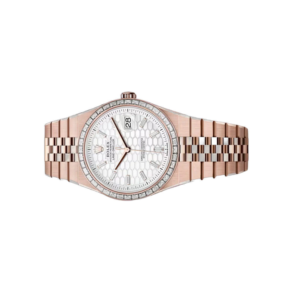 Rolex Land-Dweller 127385TBR-0003 Everose Gold 40mm Herrenuhr mit weißem Wabenmuster-Zifferblatt