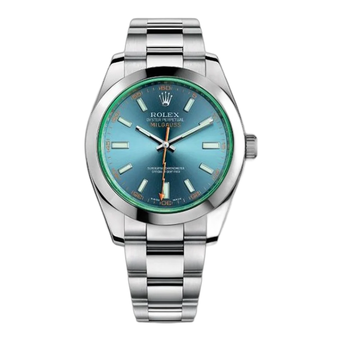 Rolex Milgauss 116400Gv Blue Dial With Green Crystal 40Mm Stainless Steel Case Oyster Bracelet Men's Watch