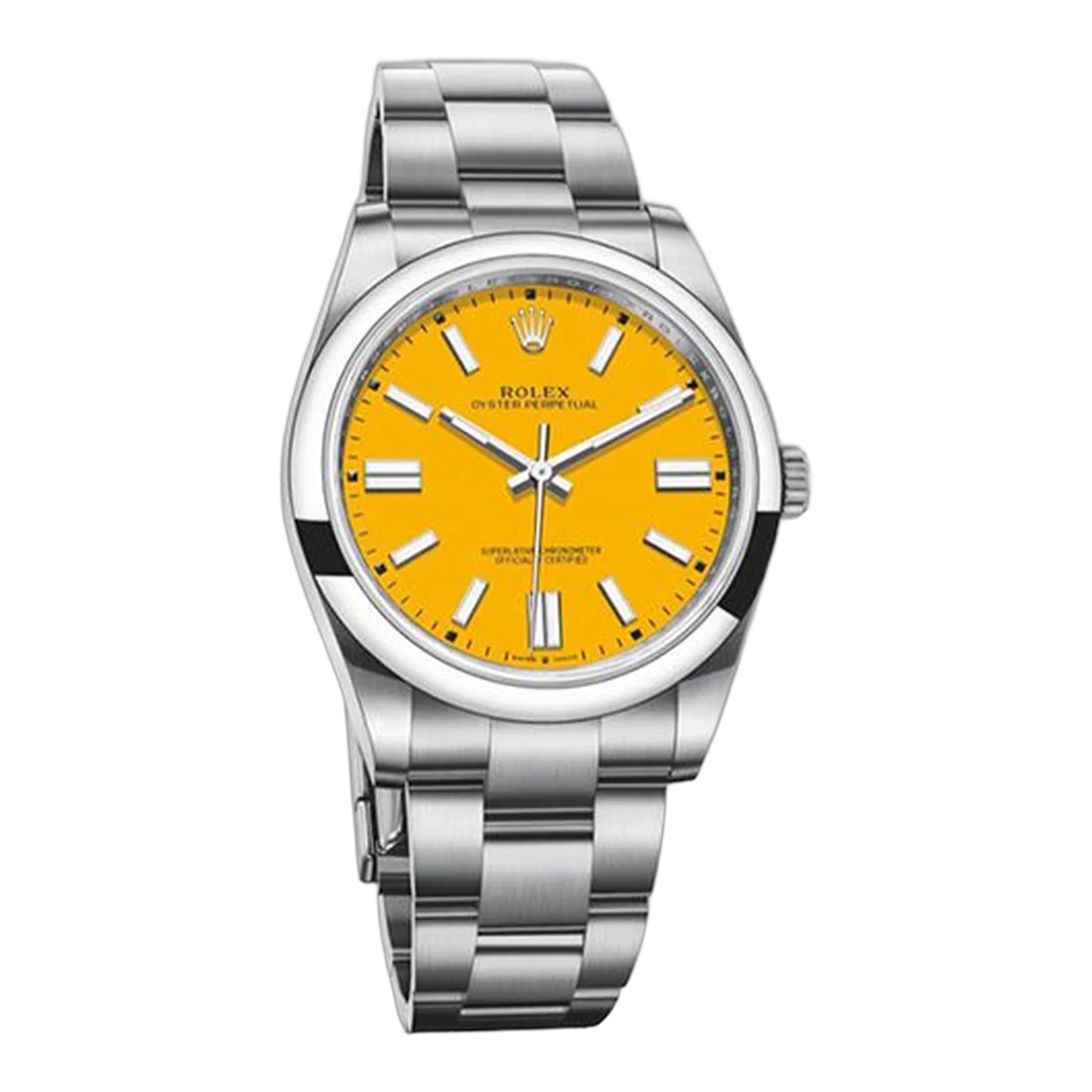 Rolex Oyster Perpetual 41 mm Edelstahl Herrenuhr mit gelbem Zifferblatt