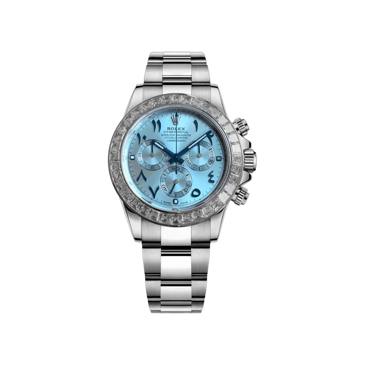 Rolex Oyster Perpetual Cosmograph Daytona 116576TBR-0005 بلاتينيوم، إطار مرصع بالألماس الباجيت، ميناء أزرق ثلجي