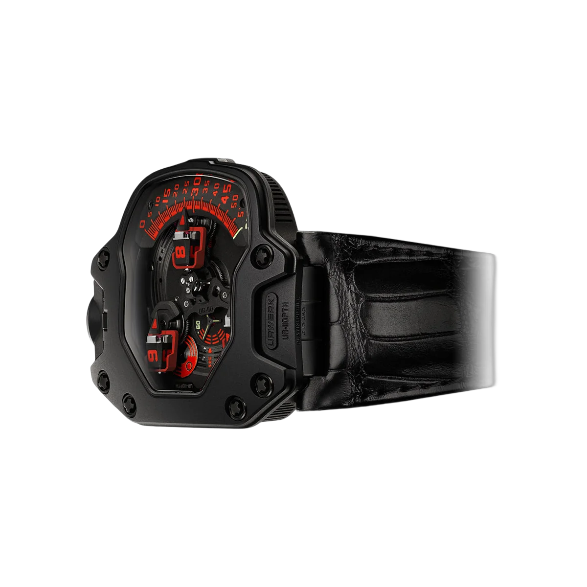 ساعة رجالية Urwerk UR-110 PTH من التيتانيوم والبلاتين الأسود بقرص أسود مقاس 47 ملم
