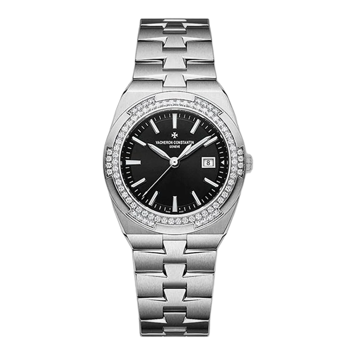 Vacheron Constantin Overseas Quartz Black Dial With Diamond Bezel 33Mm Ladies Watch 1205V/100A-B591