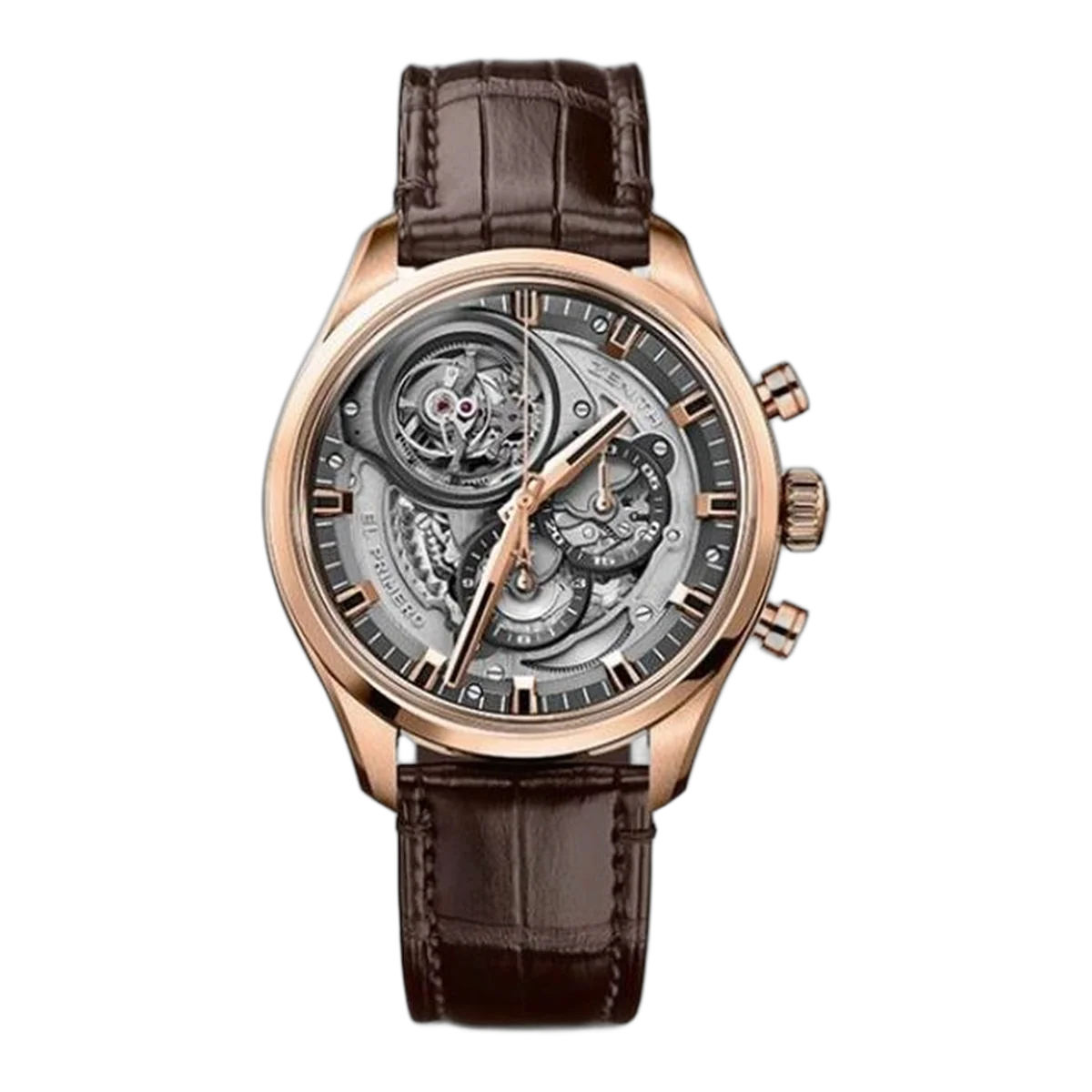 Zenith El Primero 18.2281.4035/98.C713 Tourbillon Skeleton 45Mm 18Kt Rose Gold Brown Leather Strap Men's Watch