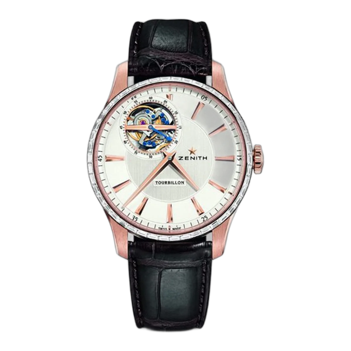 Zenith El Primero Captain Tourbillon Silver Dial Black Leather Men's Watch