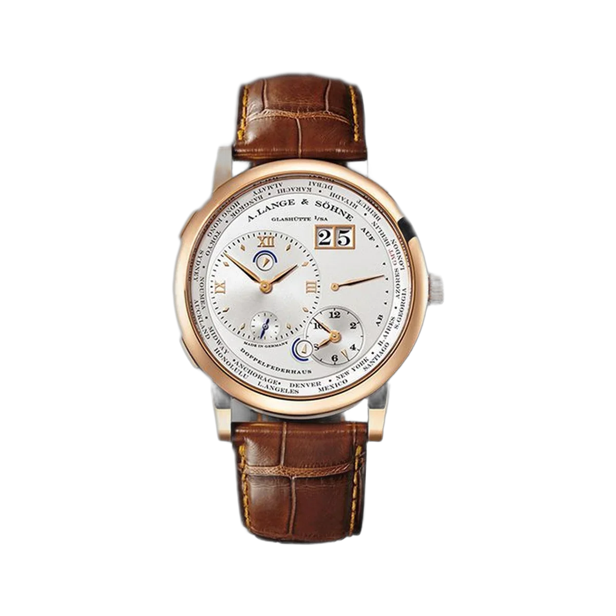 A. Lange & Sohne 1 Time Zone 41.9Mm ساعة رجالية من الذهب الوردي عيار 18 قيراطًا