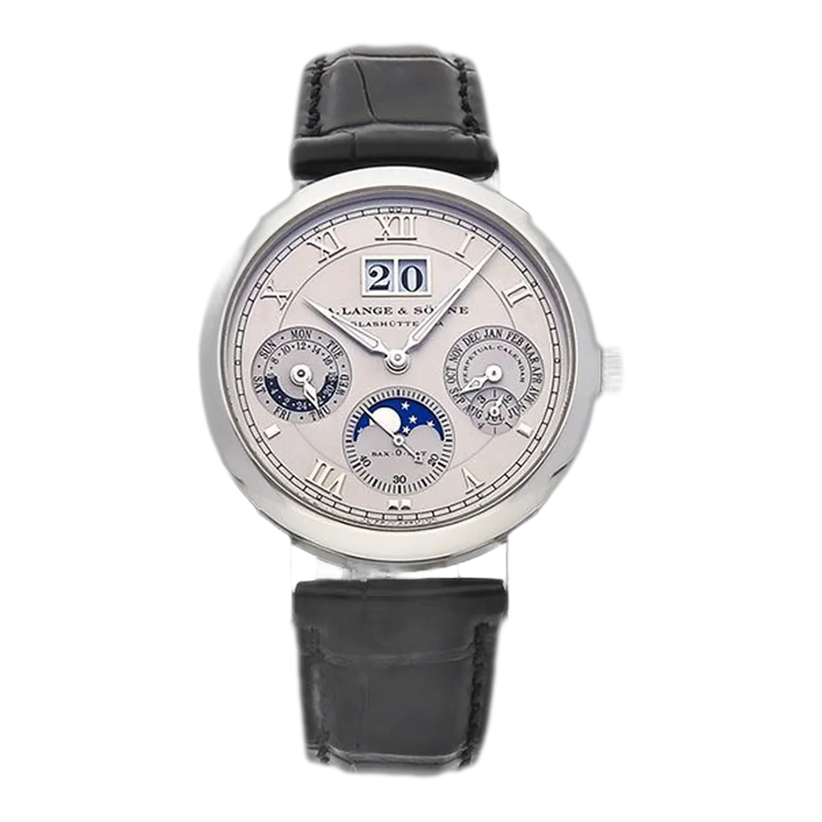 A Lange & Sohne Langematik 310.025 Silver Dial Perpetual 38.5Mm Platinum Case Black Leather Straps Unisex Watch – additional product photo 3