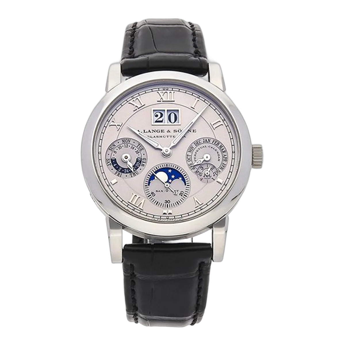 A Lange & Sohne Langematik 310.025 Silver Dial Perpetual 38.5Mm Platinum Case Black Leather Straps Unisex Watch – additional product photo 4