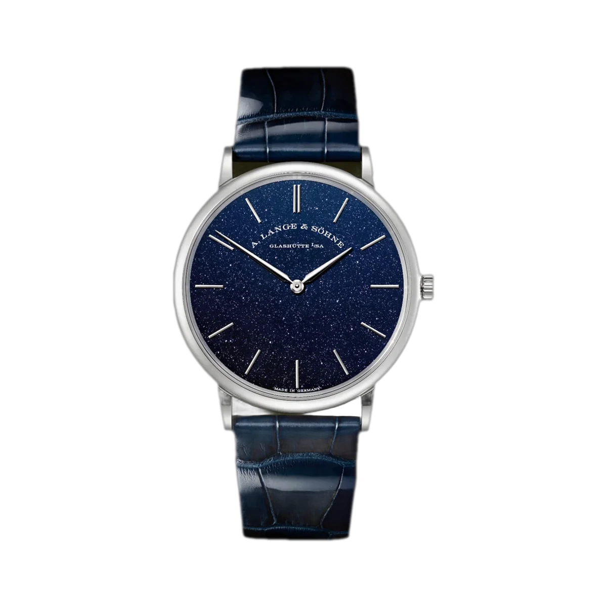 ساعة يد للجنسين A. Lange & Sohne Saxonia 205.086 رفيعة من الذهب الأبيض بمينا نحاسي أزرق 39 ملم