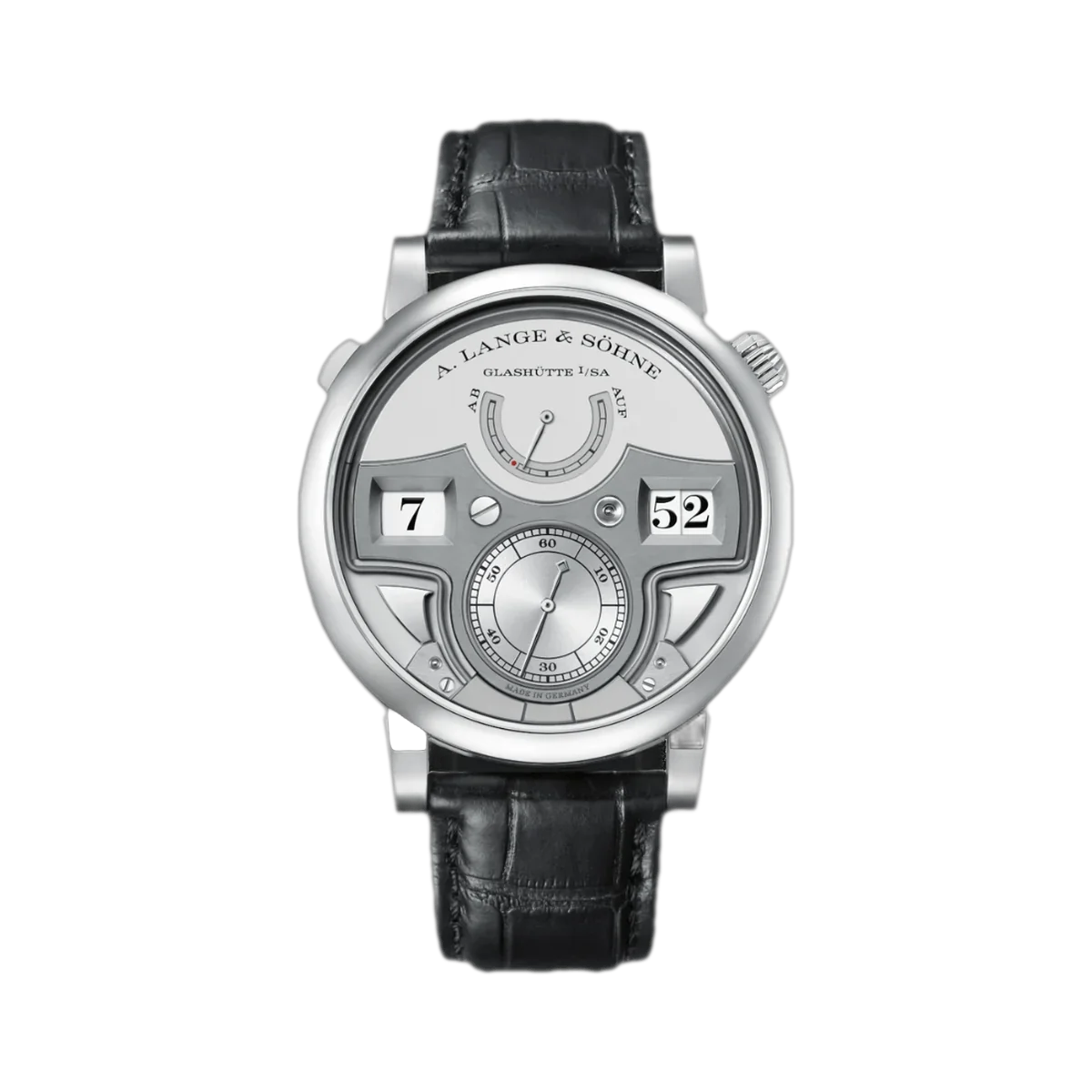 A. Lange & Söhne Zeitwerk 147.025F Minute Repeater Platinum 44mm ساعة رجالية بمينا رمادي