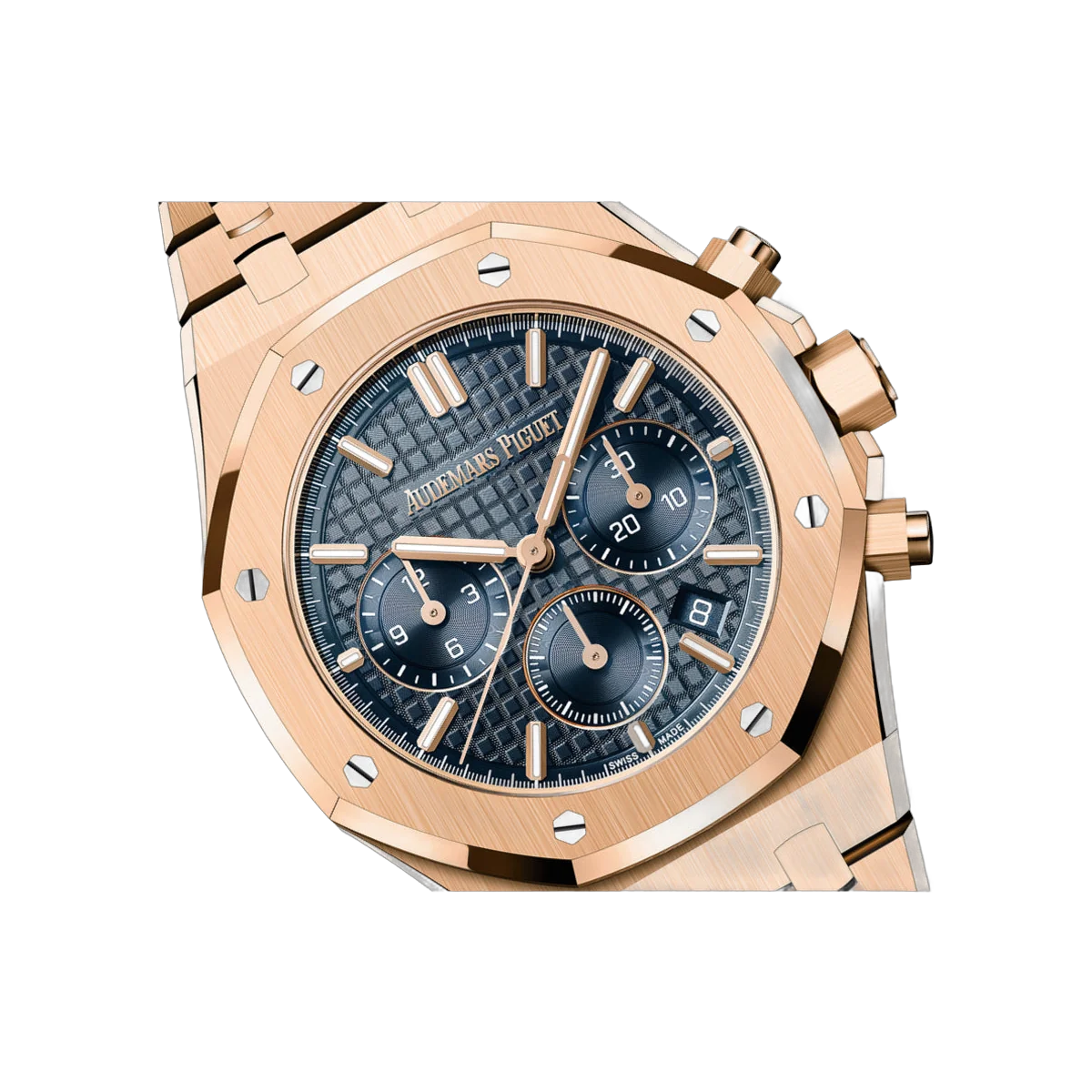 أوديمار بيغيه رويال أوك 26715OR.OO.1356OR.01 كرونوغراف 38 ملم ذهب وردي مينا أزرق