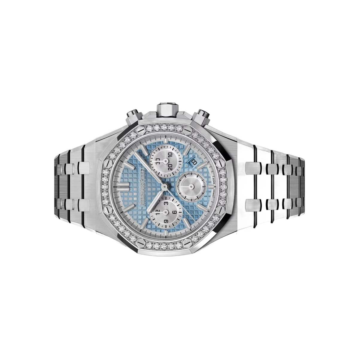 Audemars Piguet Royal Oak 26715ST.ZZ.1356ST.01 Steel with Diamond Bezel 38mm Sky Blue Dial Unisex Watch
