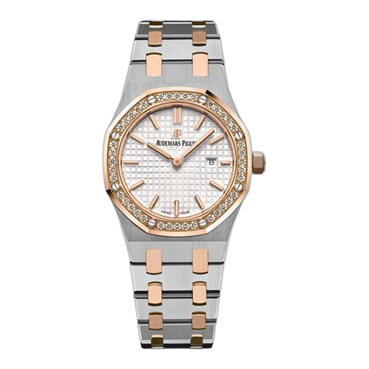 Audemars Piguet Royal Oak 67651SR.ZZ.1261SR.01 Silver Tone Index Dial 33Mm Stainless Steel & Rose Gold Ladies Watch