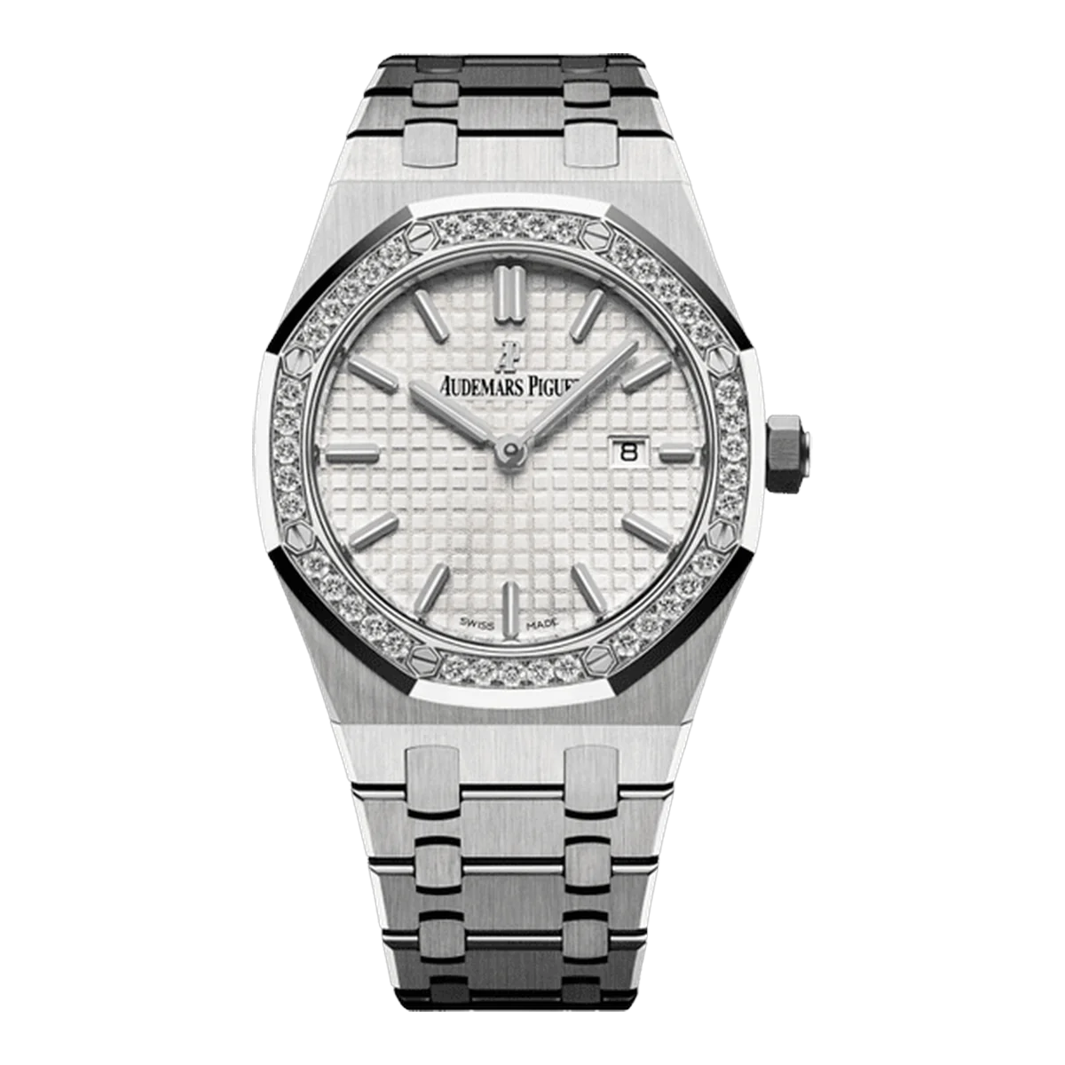 Audemars Piguet Royal Oak 67651ST.ZZ.1261ST.01 Silvery White Dial Diamond-Set Bezel 33Mm Stainless Steel Ladies Watch