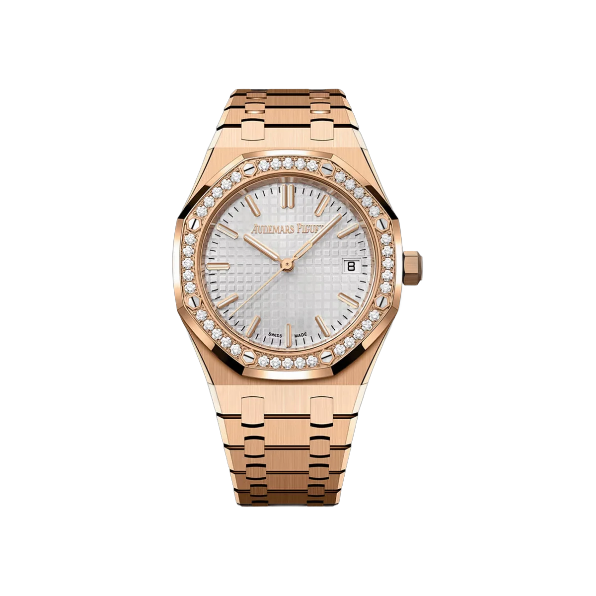 Audemars Piguet Royal Oak 77451OR.ZZ.1361OR.03 Roségold Diamantlünette 34mm Silber Zifferblatt Damenuhr