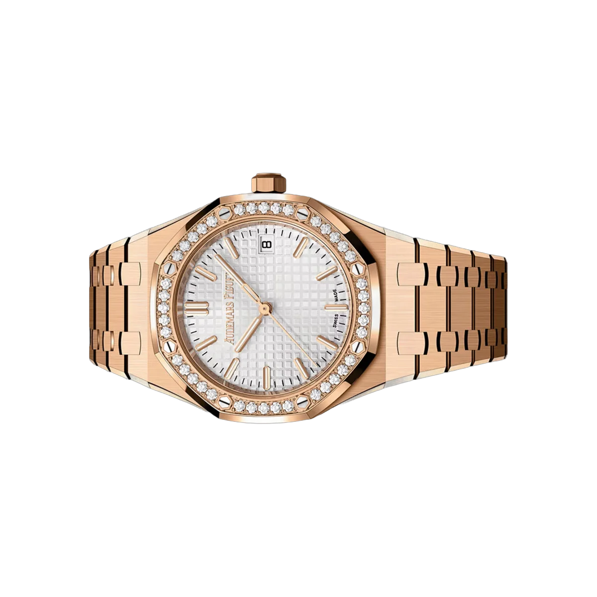 Audemars Piguet Royal Oak 77451OR.ZZ.1361OR.03 Roségold Diamantlünette 34mm Silber Zifferblatt Damenuhr