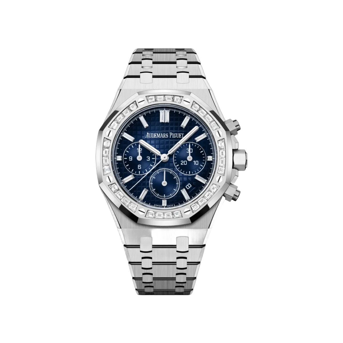 Audemars Piguet Royal Oak Chronograph 26715BC.ZZ.1356BC.01 Weißgold Diamantlünette 38mm Blaues Zifferblatt Herrenuhr