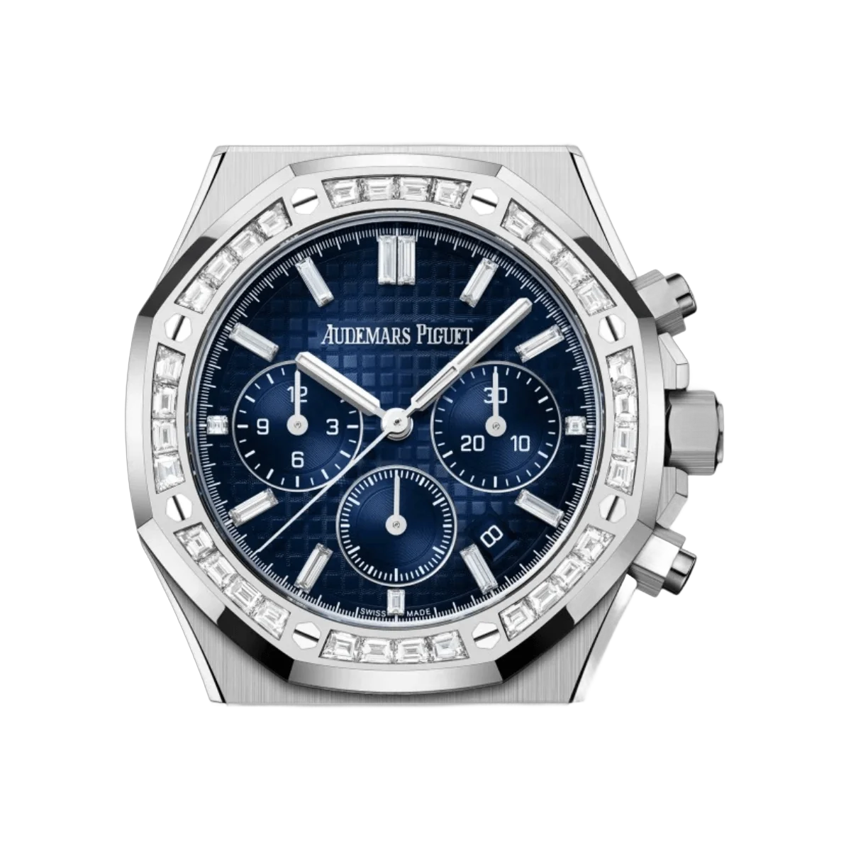 Audemars Piguet Royal Oak Chronograph 26715BC.ZZ.1356BC.01 Weißgold Diamantlünette 38mm Blaues Zifferblatt Herrenuhr
