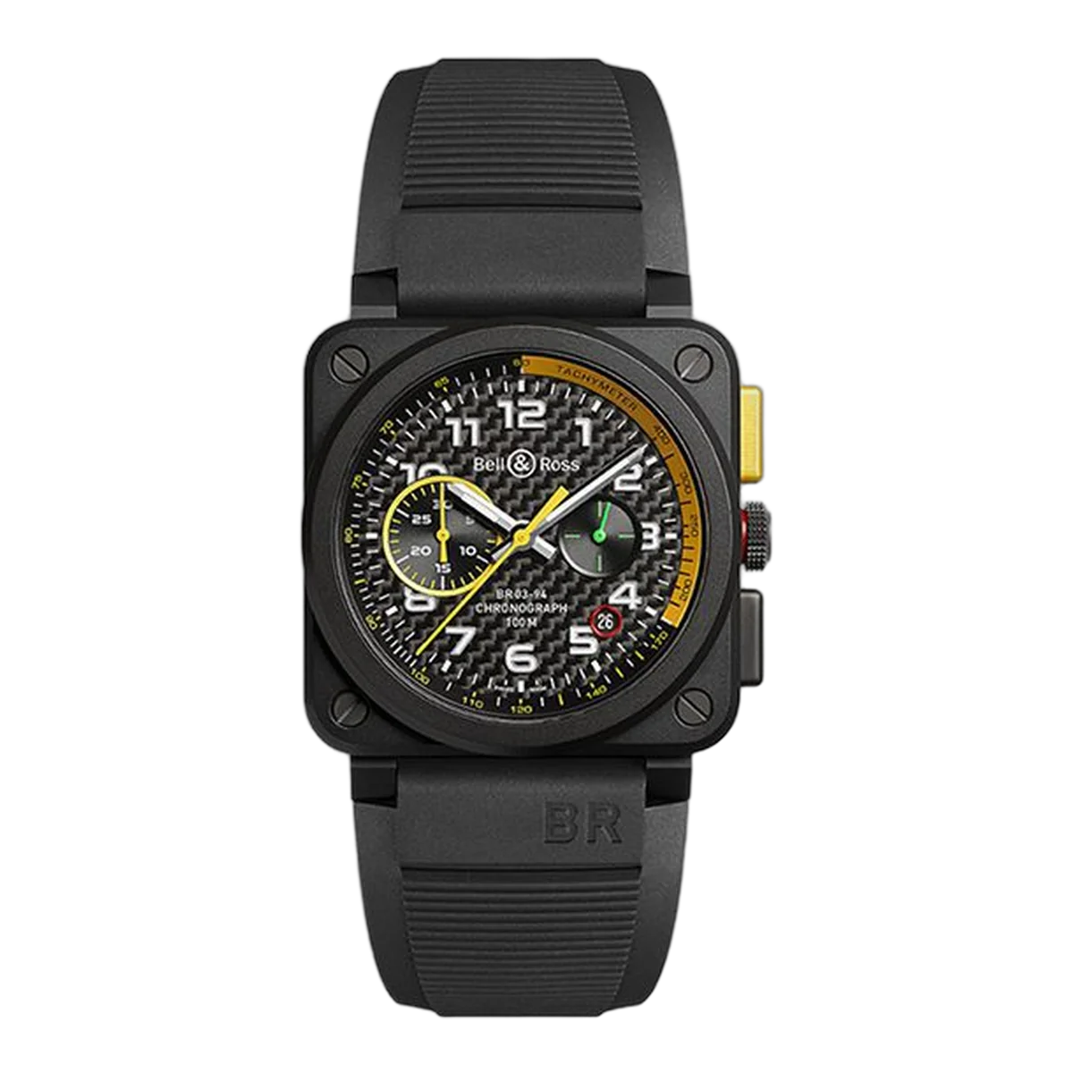 Bell & Ross Br0394-Rs17 "ساعة رجالية رينو فورمولا 1 بمينا من ألياف الكربون الأسود مقاس 42 مم وسوار مطاطي أسود من السيراميك"