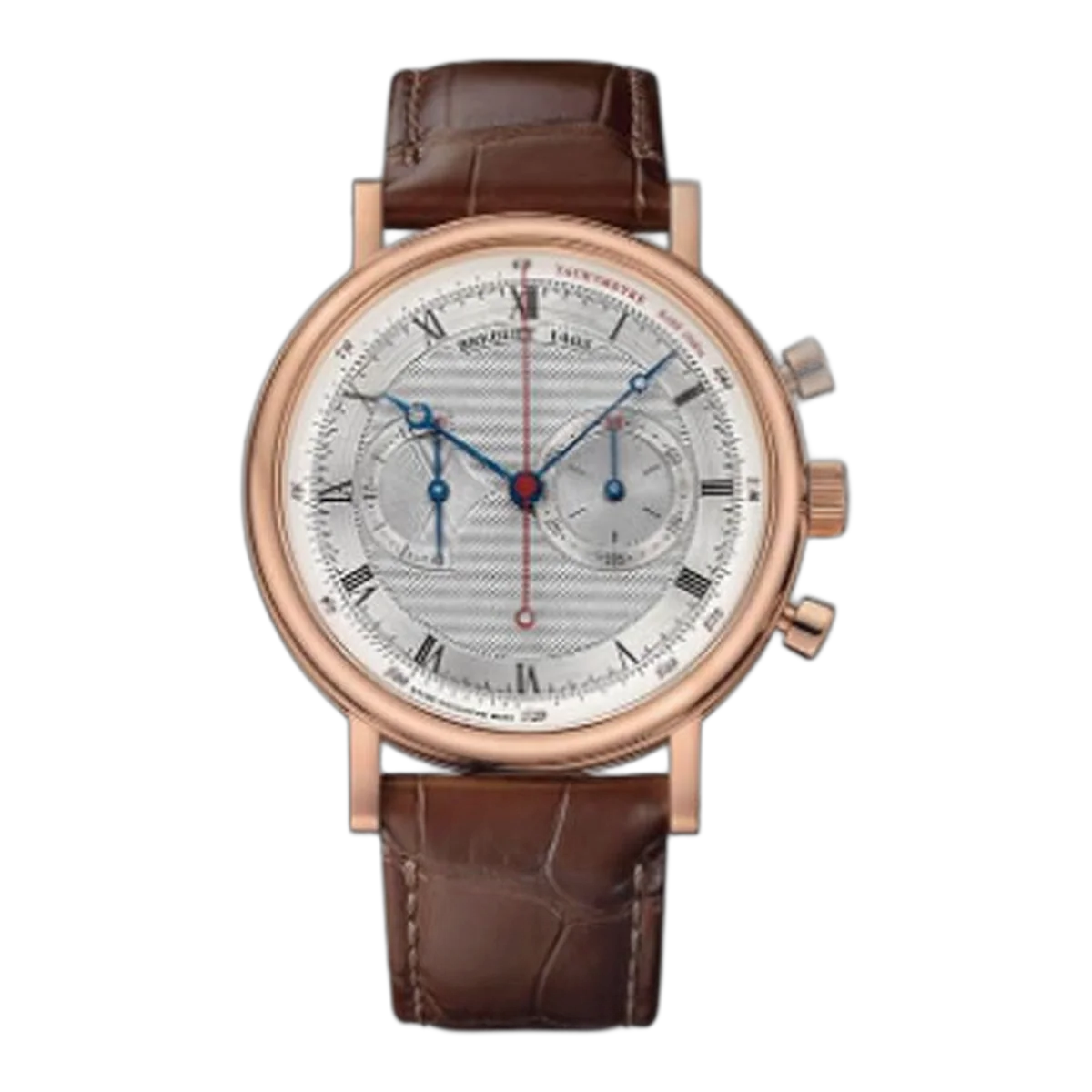 宝玑 Classique 5287Br/12/9Zu 银色罗马数字 42.5 毫米 18K 玫瑰金棕色皮表带男士手表