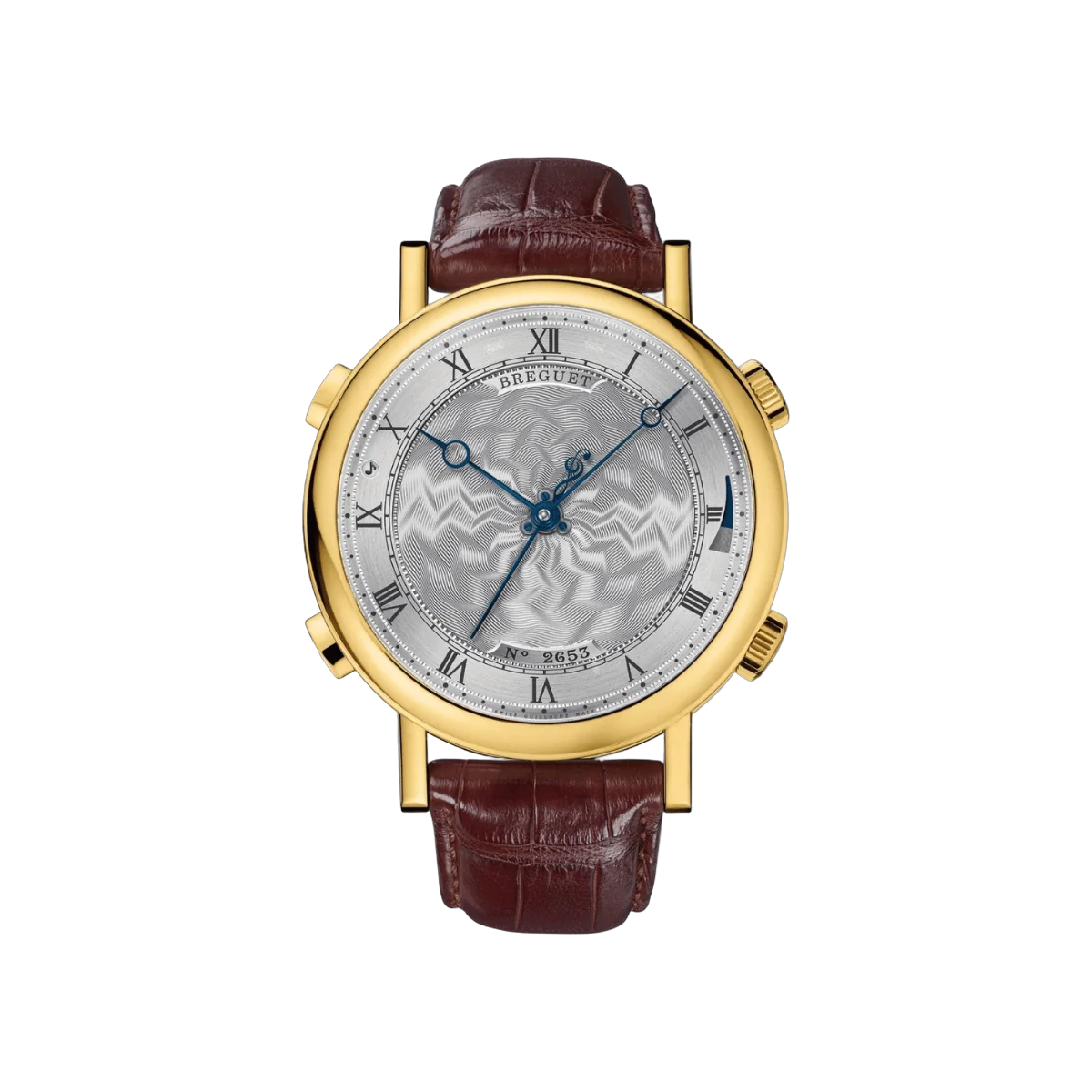 Breguet Classique La Musicale 7800BA/11/9YV Gelbgold Alligatorlederarmband Silbernes Zifferblatt