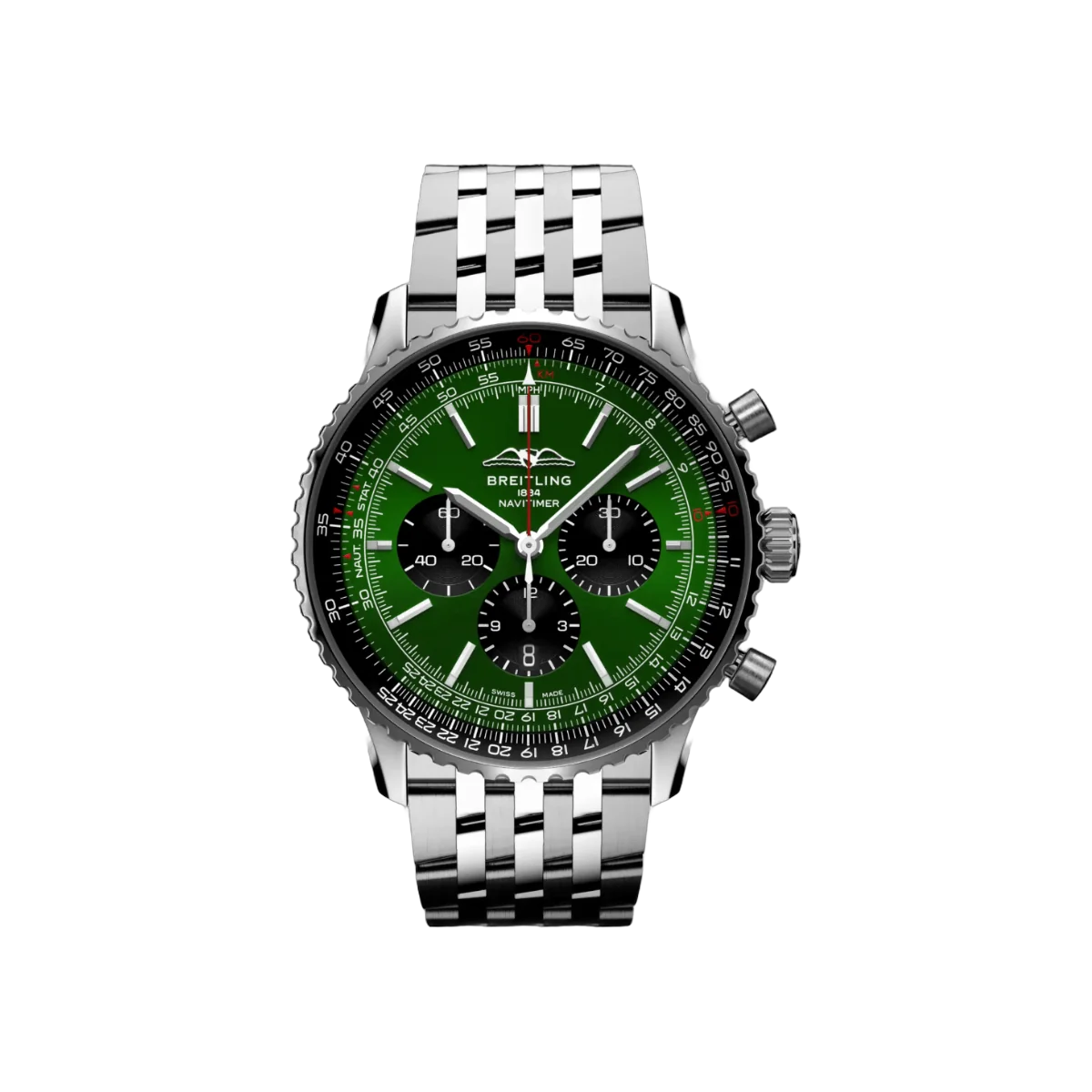 Breitling Navitimer B01 Chronograph AB0137241L1A1 Stainless Steel 46mm Green Dial Mens Watch