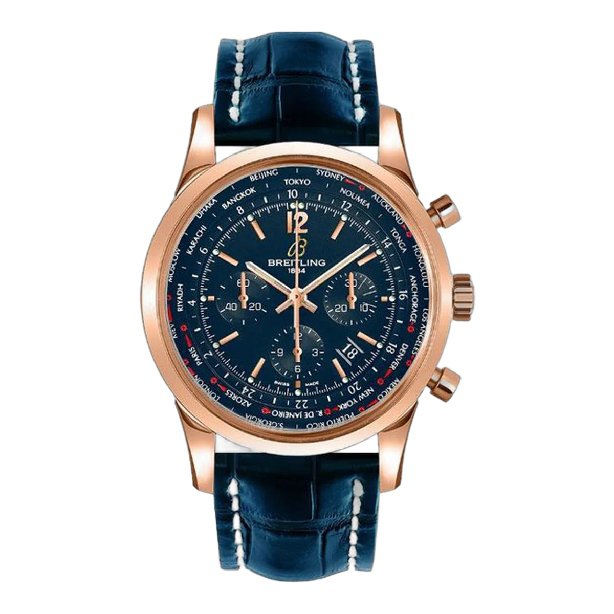 Breitling Transocean Uni-Time Pilot 46Mm 18K Rose Gold Men's Watch