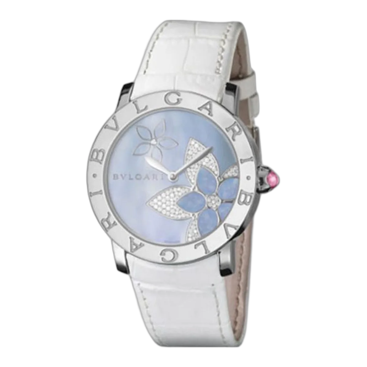 Bvlgari 37 mm Edelstahl-Damenarmbanduhr mit blauem Perlmuttzifferblatt