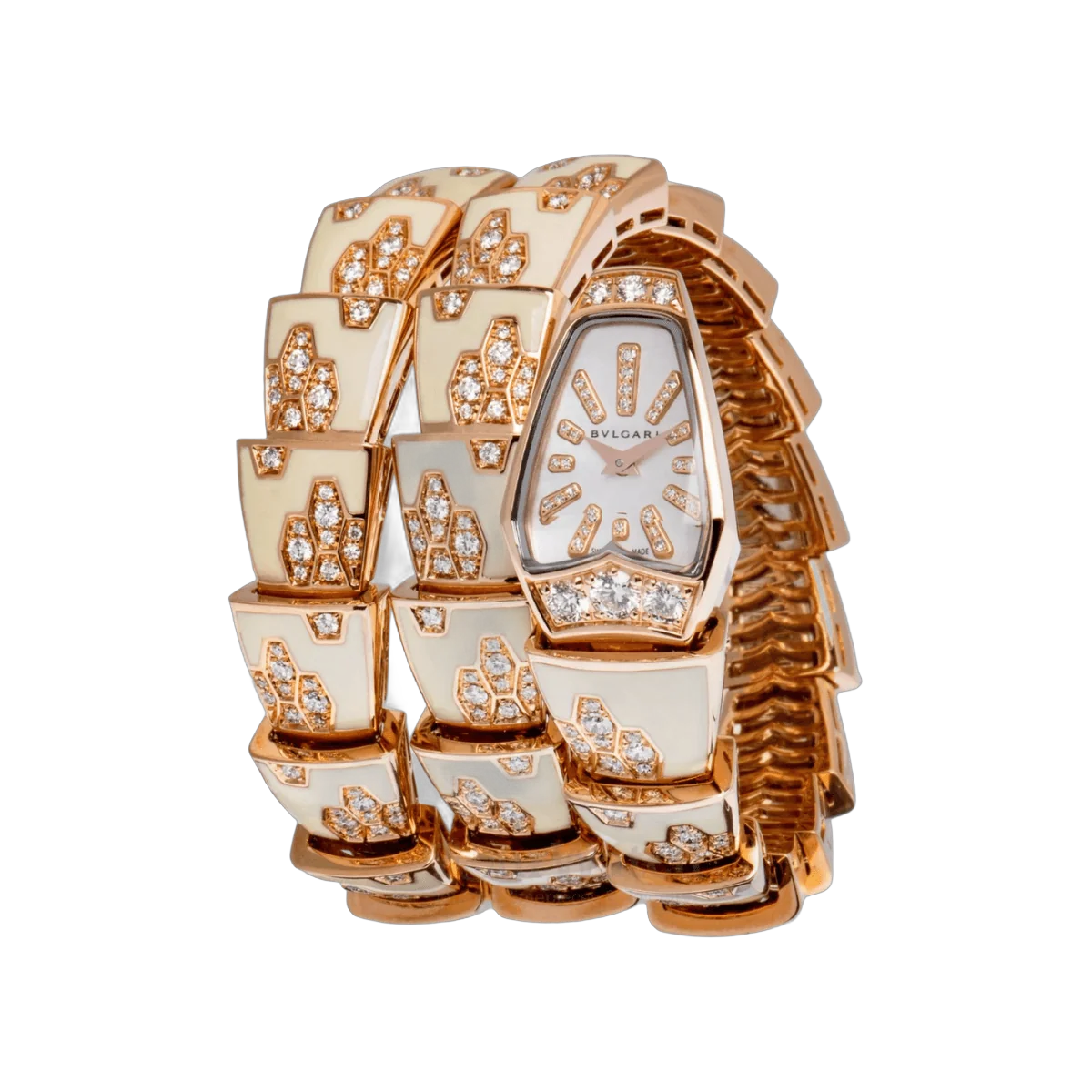 Bvlgari Serpenti 101985 Rose Gold Enamel Double Twirl Scagllie Bracelet MOP Dial