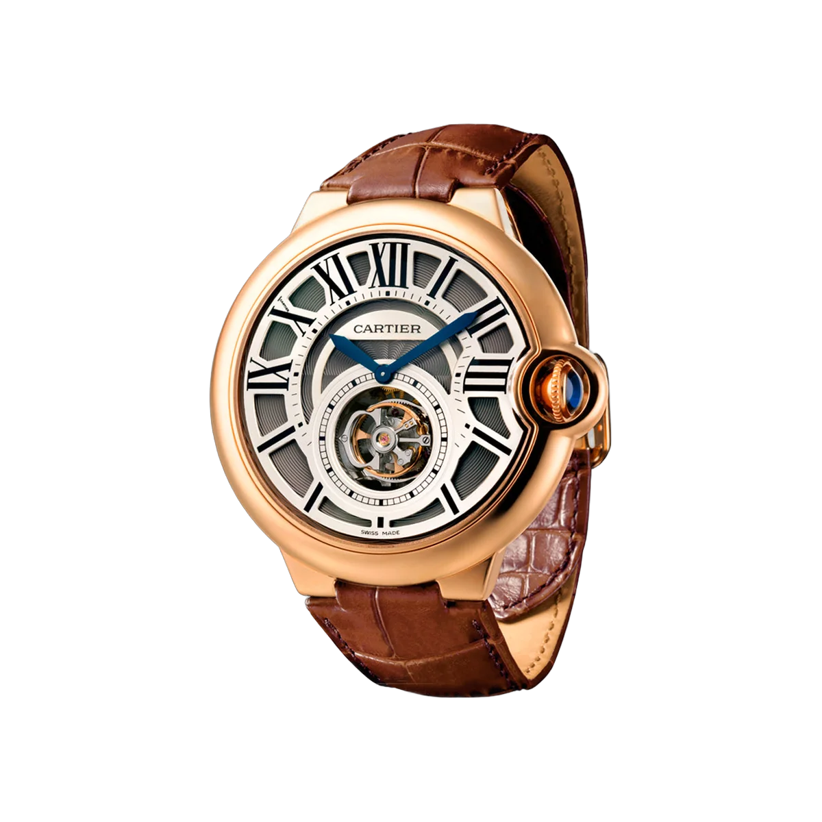 Cartier Ballon Bleu W6920001 Rose Gold 46mm Skeleton Dial Men's Watch