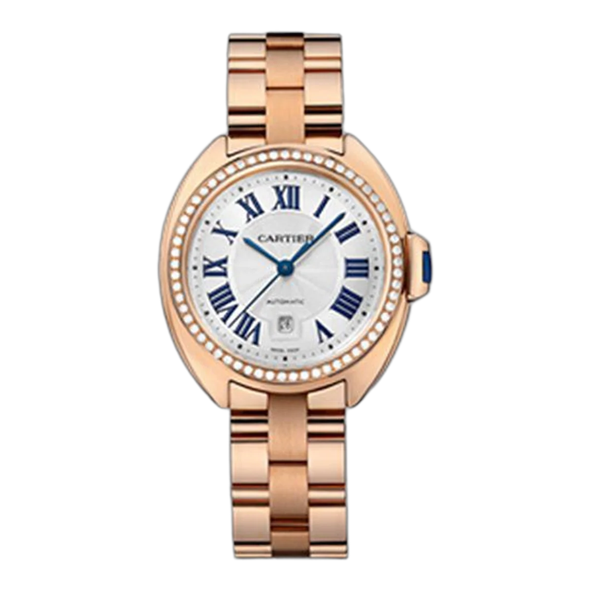 Cartier Cle De Cartier 31Mm Pink Gold Diamond Case White Dial Ladies Watch