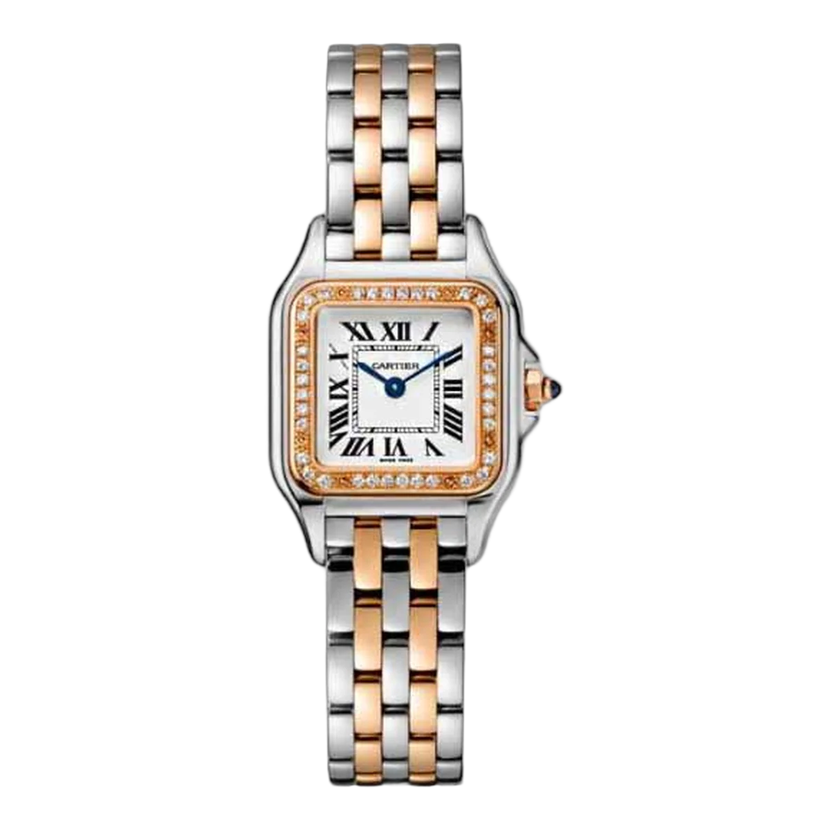Cartier Panthere De Cartier W3Pn0006 White Roman Dial Diamond Bezel 22Mm Steel And 18K Rose Gold Ladies' Watch