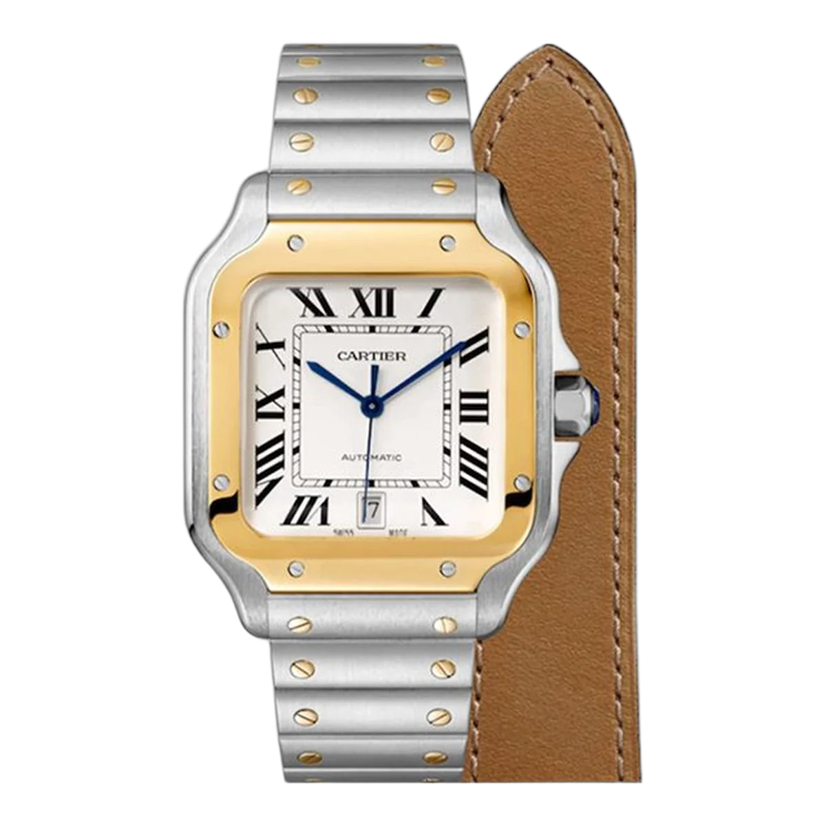 Cartier Santos De Cartier W2Sa0009 White Roman Dial Yellow Gold