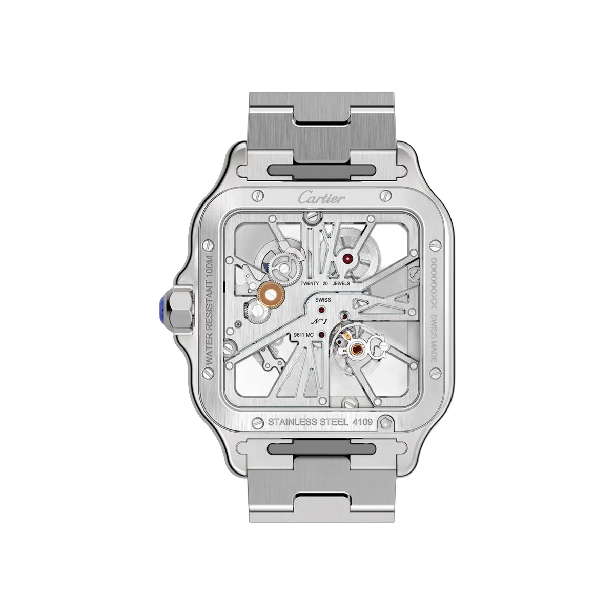 Cartier Santos De Cartier WHSA0015 Stainless Steel 39.7mm Skeleton Dial Men's Watch
