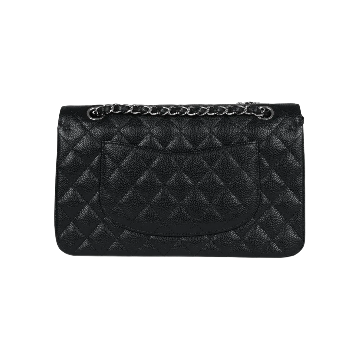 Chanel Classic Black Caviar Gesteppte Medium Double Flap Silber HW Handtasche