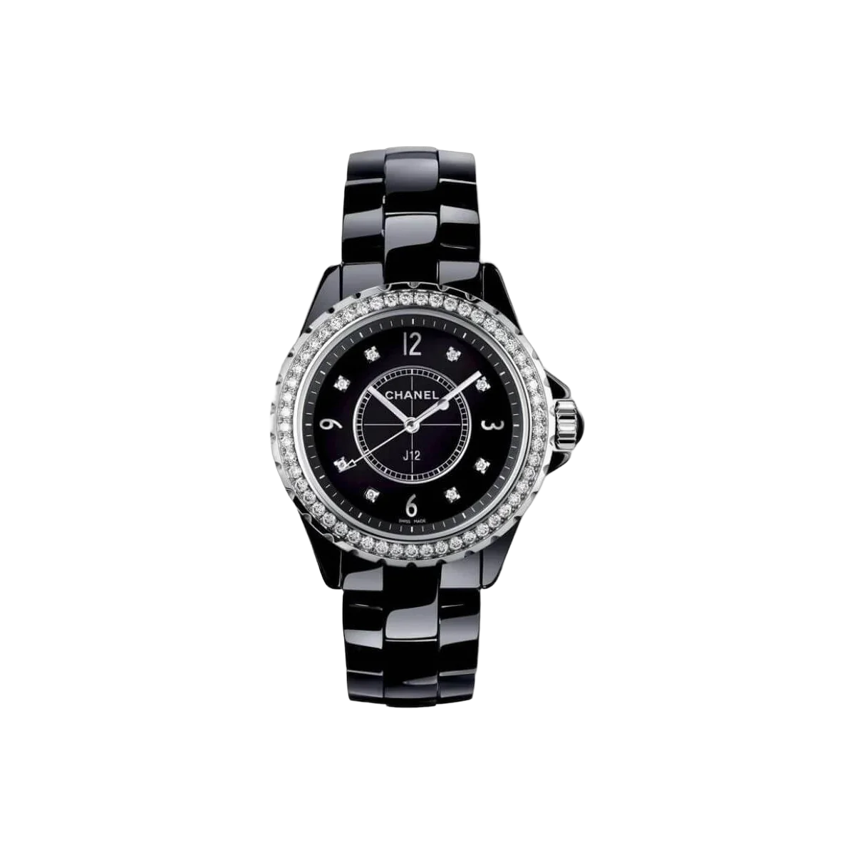 Chanel J12 Quartz H3108 Black Ceramic Diamond bezel 33mm Ladies Watch