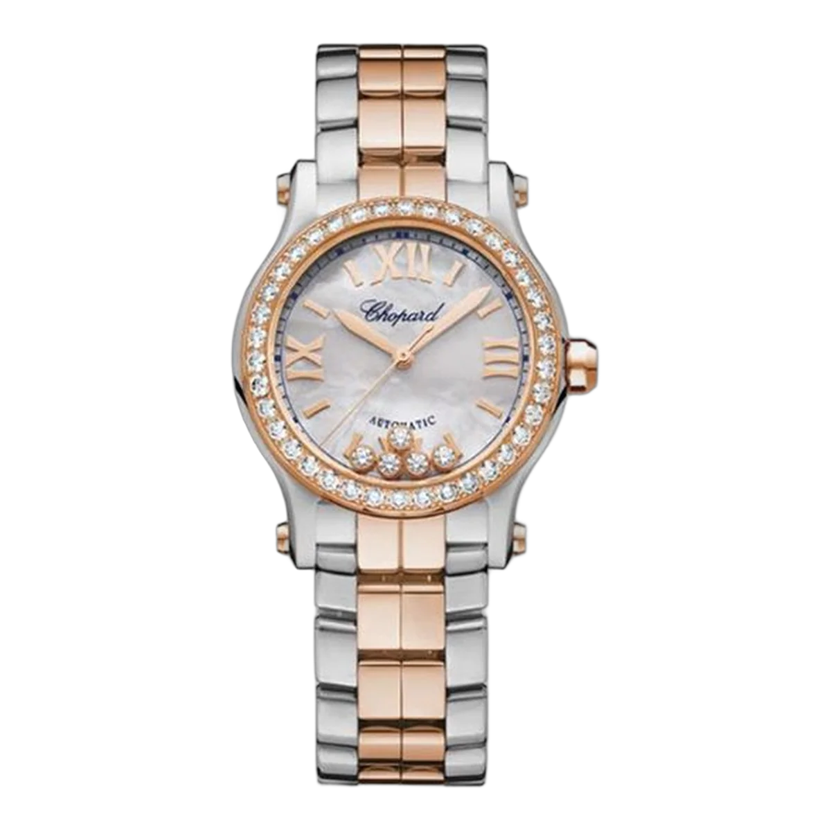 Chopard Happy Sport 278573-6021 Perlmutt römisch 30 mm rund 5 Diamanten 18 Karat Rotgold & Edelstahl Damenuhr