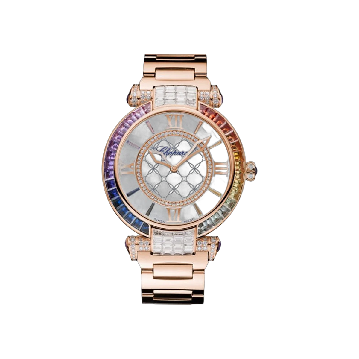 Chopard Imperiale Joaillerie 3842395011 Rose Gold 40mm Sapphire Bezel MOP Roman Dial Ladies Watch