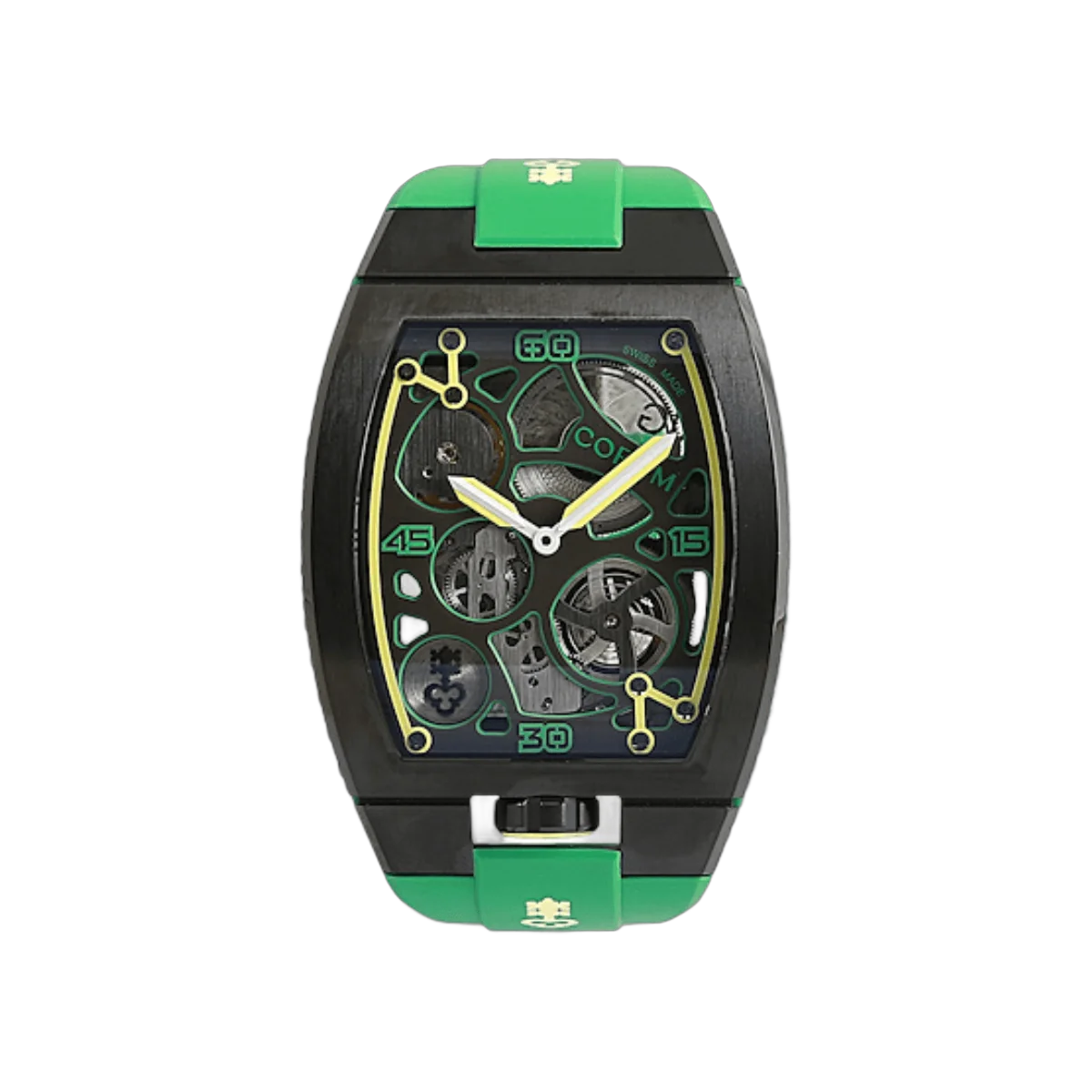 Corum Lab 01 Collection 07.0010. Z.410/04321 ساعة رجالي تيتانيوم مع معالجة DLC سوداء بقطر 40 ملم ومينا أخضر
