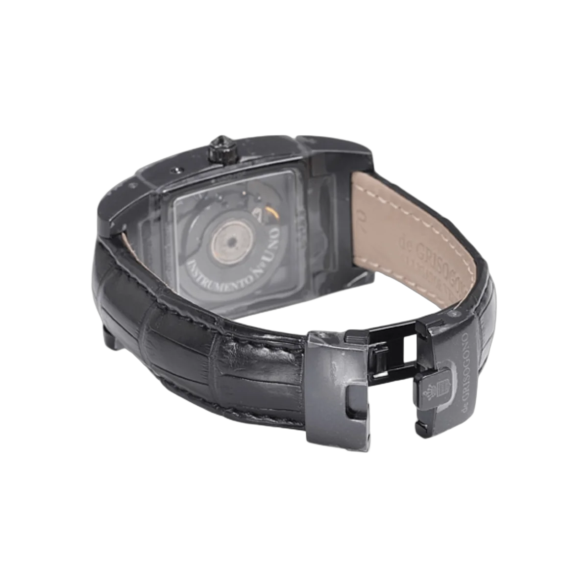 De Grisogono Dual Time UNO DF N20 Automatik PVD Edelstahl Schwarzes Alligatorlederarmband Schwarzes Zifferblatt
